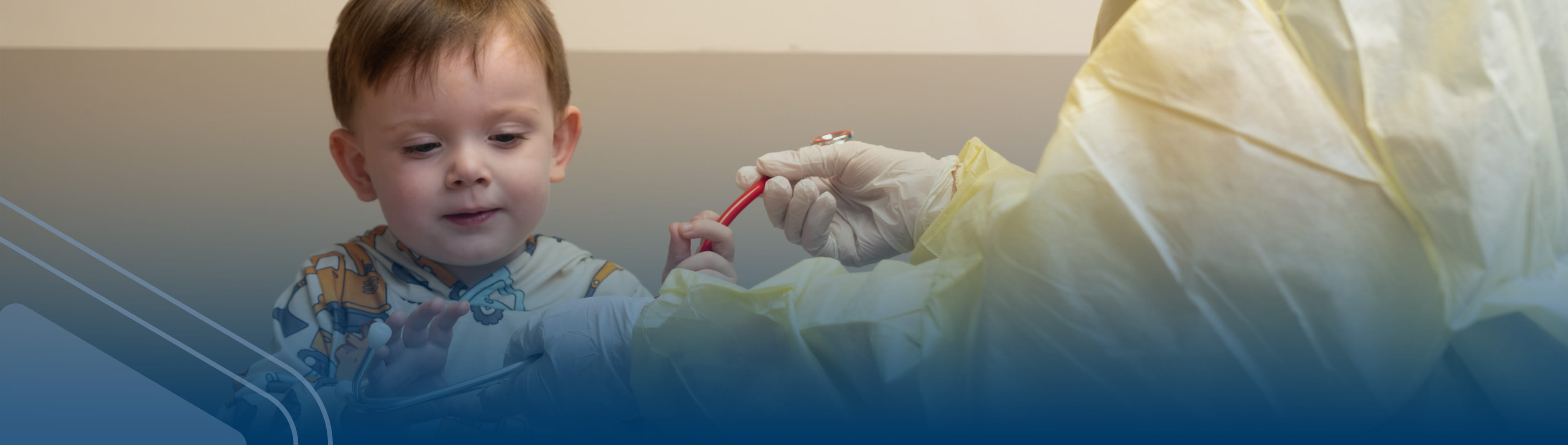 Little boy with brown hair in clinic.
